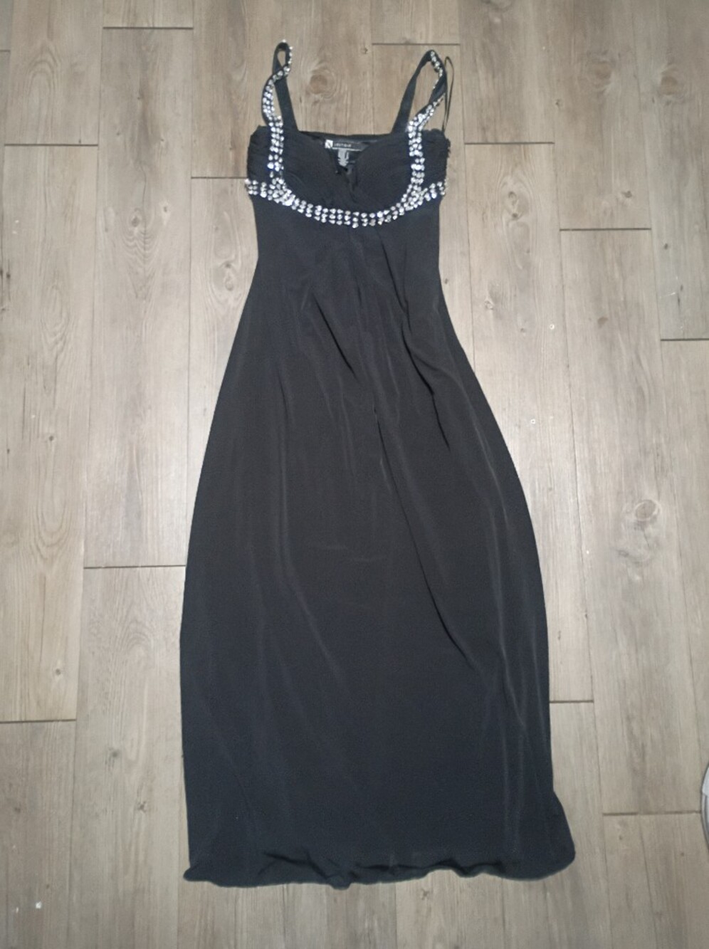 Elegant Black Women's Evening Dress with Embellished Neckline